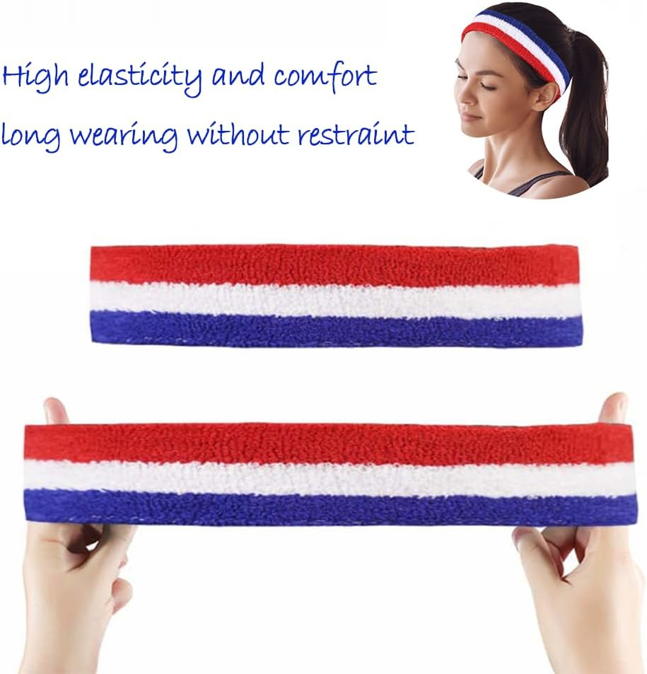 Unisex Headband and Wristbands - Thick Cotton Terry Cloth, Sweat Absorbing Bands, Sports Protective Gear, Yoga Headbands, Striped Headband and Wristband Set (Includes 2 Headbands and 4 Wristbands).