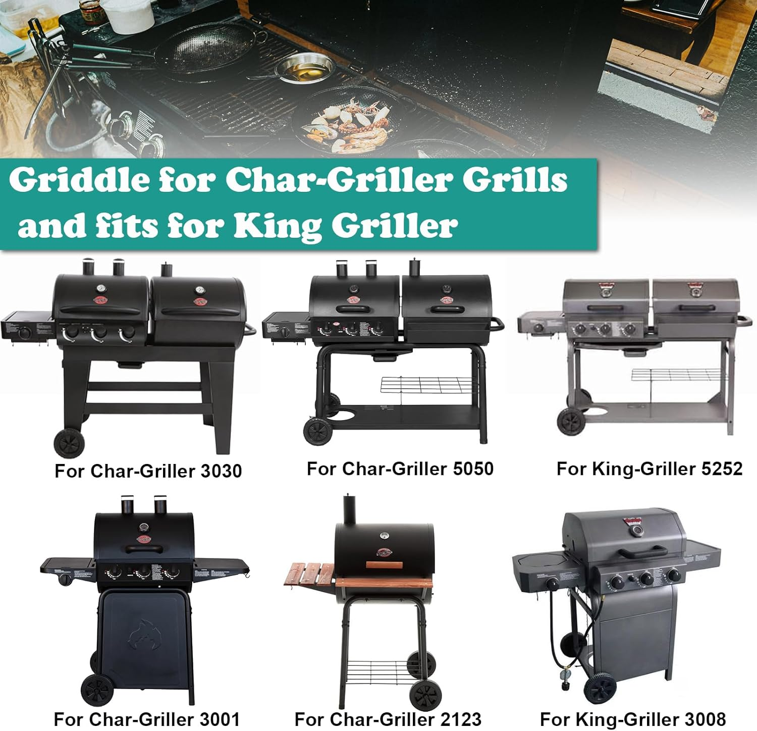 Griddle Inserts for Chargriller, Flat Top Griddle for Char-Griller 5050, 3001, 5650, 3030, 3725, King Griller 3008, 5252 Grill Models, Replacement Part for Char Grille Grates, Carbon Steel image number 6