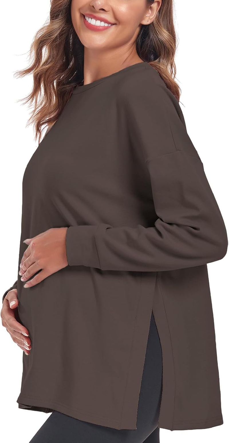 Love2Mi Women&rsquo;S Maternity Tops Long Sleeve Loose Fit Maternity T-Shirt Split Side Breastfeeding Top Maternity Clothing