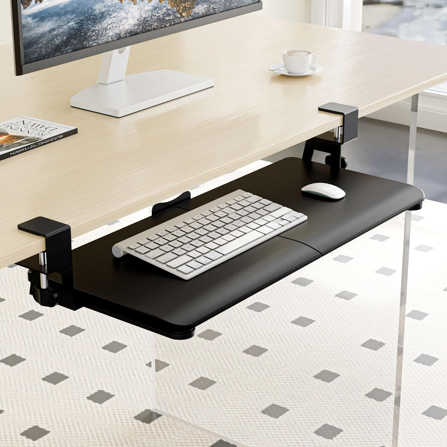 ERGOMAKER Keyboard Tray under Desk, Small Computer Desk with Keyboard Tray 25.6" X 11.8" Steady Slide-Out Computer Drawer for Typing, Black - Black image number 2