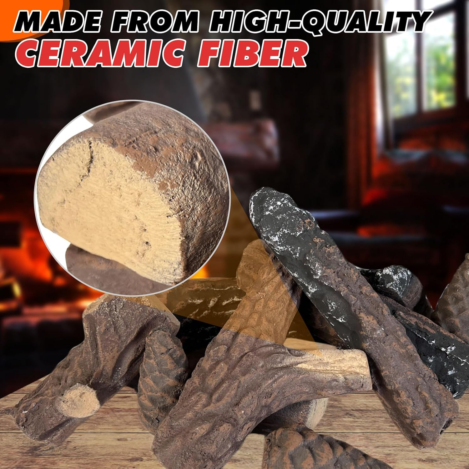 Mrgas 10 Pcs Small Sized Fake Fireplace Log Set with Pine Cones, Ceramic Wood Fireplace Gas Inserts, Vented Faux Artificial Heat Resistant Logs for Electric or Indoor Outdoor Fire Pits image number 6