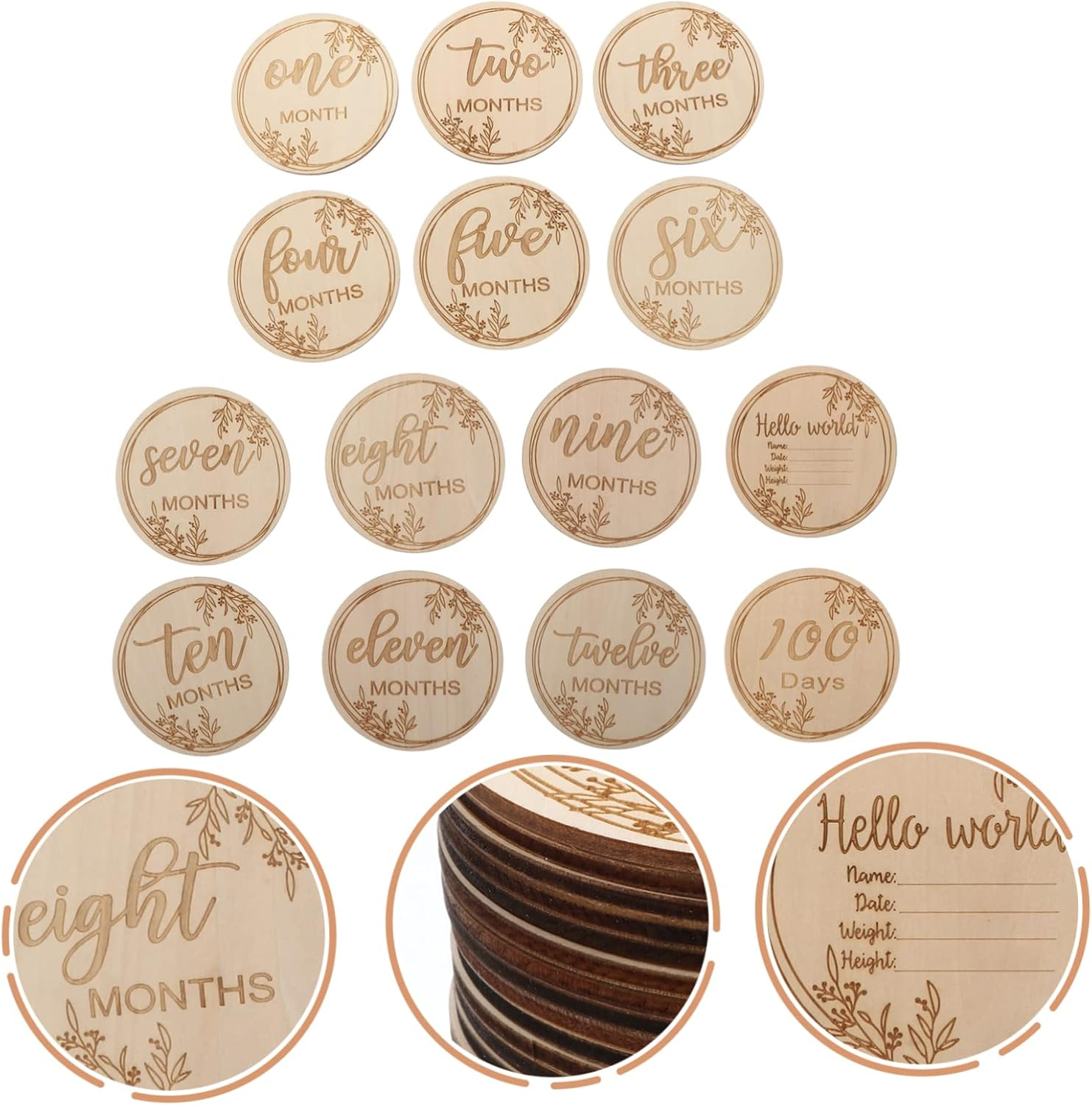 1Set Wooden Monthly Milestone Cards for Newborns Keepsake Photography Props Mothers Lightweight and Reusable Growth Cards for Boys image number 4