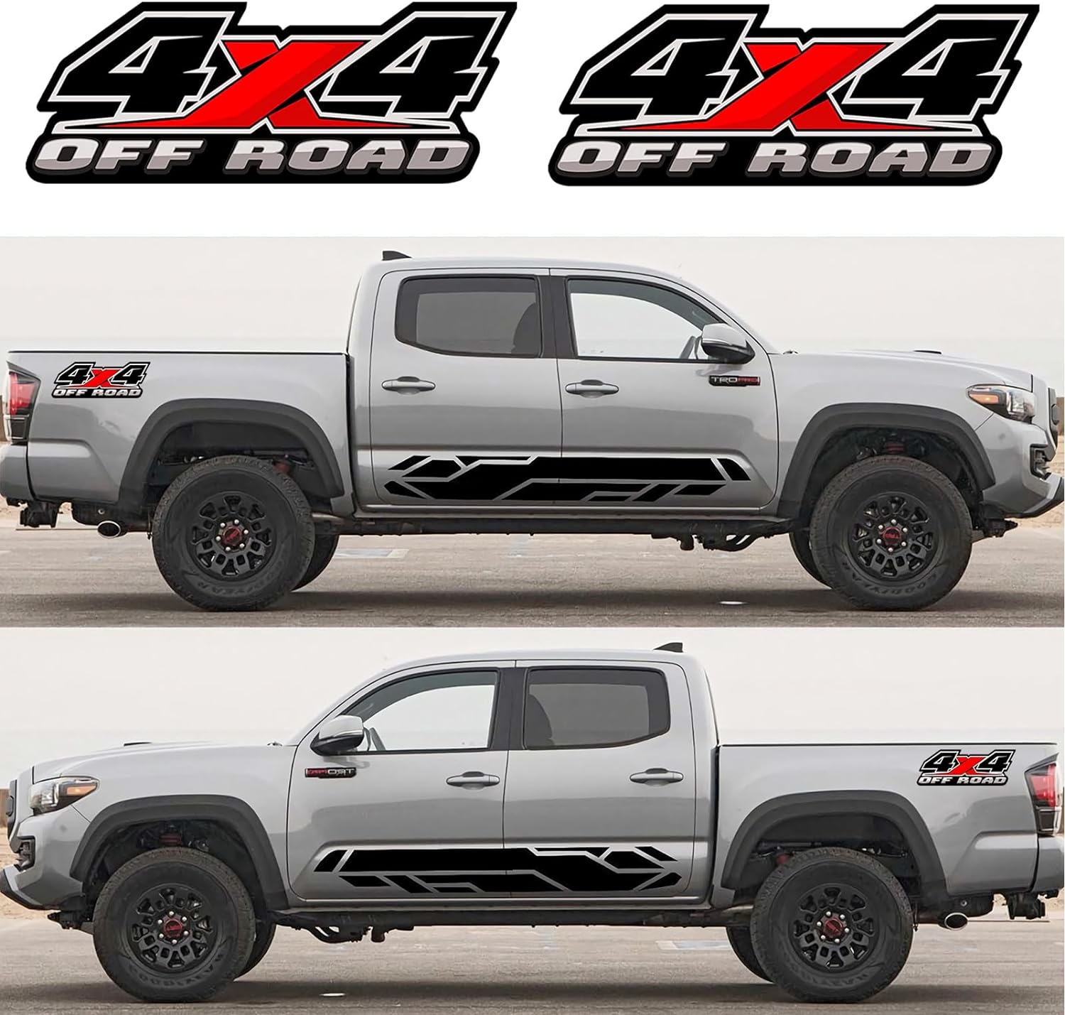 4X4 Offroad Decal Stickers 2Pcs, Auto Decoration Accessories Emblem Replacements Compatible with Ford F-150 F-250 F-350 Tacoma Tundra Ram Silverado Truck Pickup, with Squeegee 1Pcs, Black-And-Red