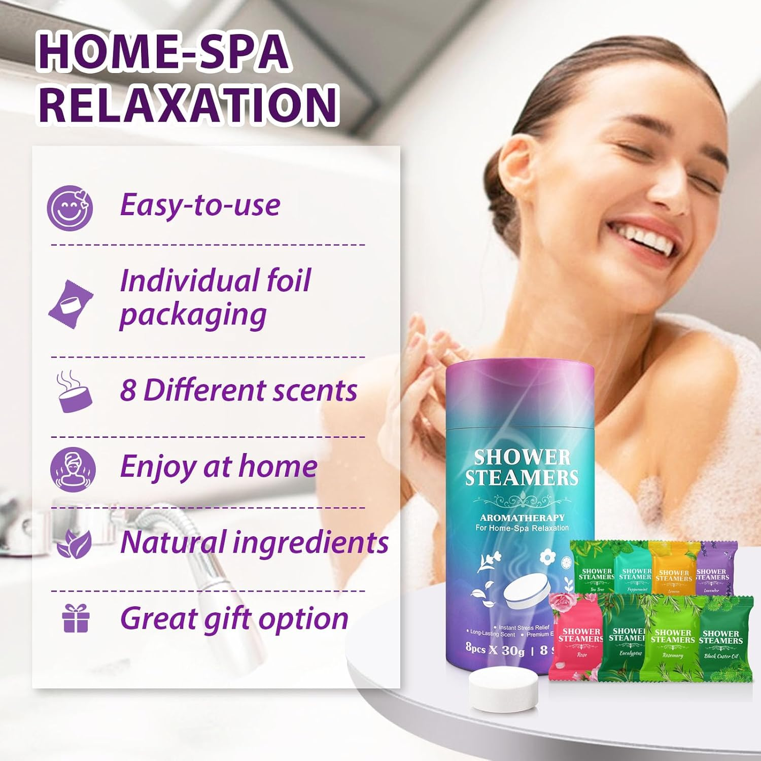 Shower Steamer Aromatherapy, 8 Pack Bath Bombs with Essential Oils for Relaxation, Shower Bombs for Women and Men image number 4