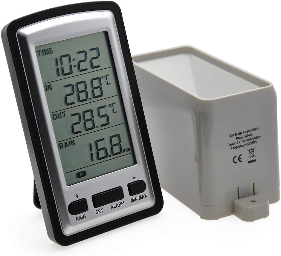 Digital Wireless Rain Gauge with RCC, Rain Weather Station Gauge Temperature Recorder, Indoor Outdoor Temperature Time Calendar Display image number 6