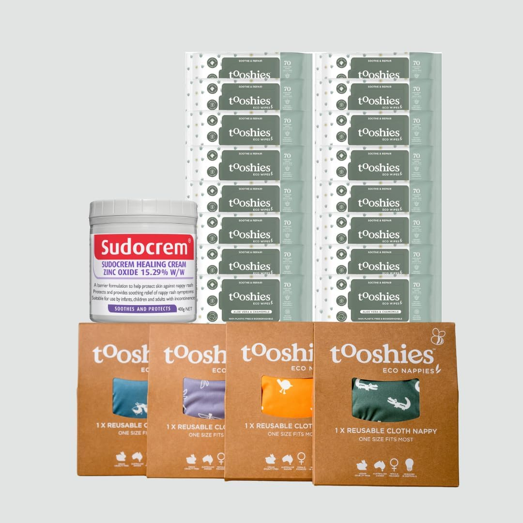 Tooshies Reusable Cloth Nappies - 4 Pack + Tooshies Aloe Vera & Chamomile Eco Wipes, Pack of 1120 (16X70 Packs) + Sudocrem Healing Cream 400G image number 2