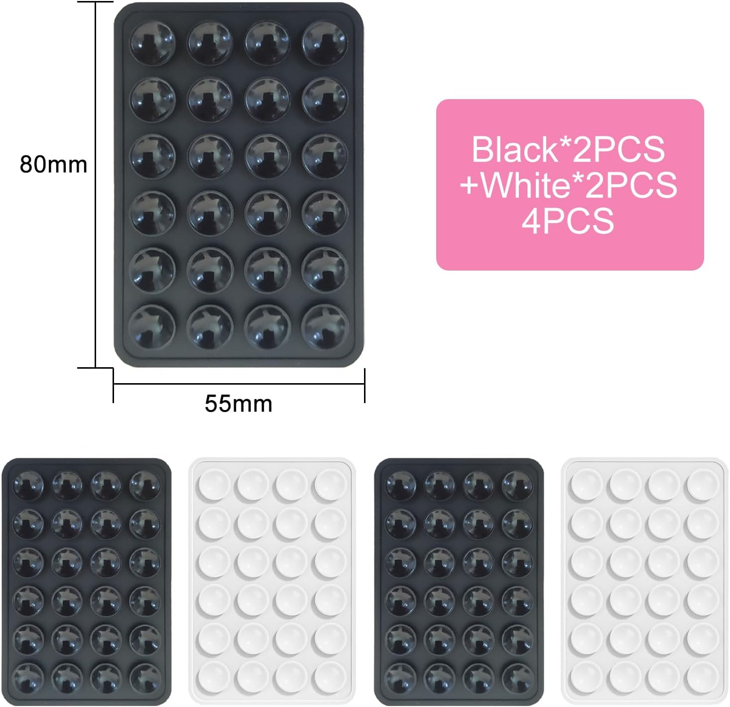 Mobile Phone Suction Cup, Silicone Suction Cups for All Mobile Phone Models, 4 Non-Slip Mobile Phone Holders for Selfies and Videos, Hands-Free, Durable and Easy to Use (2 Black + 2 White) image number 4