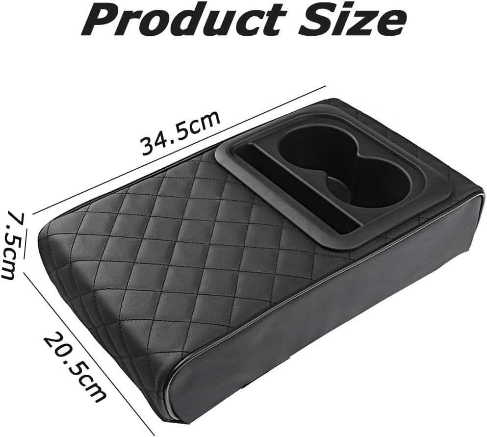 Car Armrest Cover, Universal Centre Console Leather Pads, Car Box Pad with Cup Holder and Organizer, Memory Foam Armrest Box for Vehicles, Auto Center Console Armrest Pillow Pad, Black image number 4