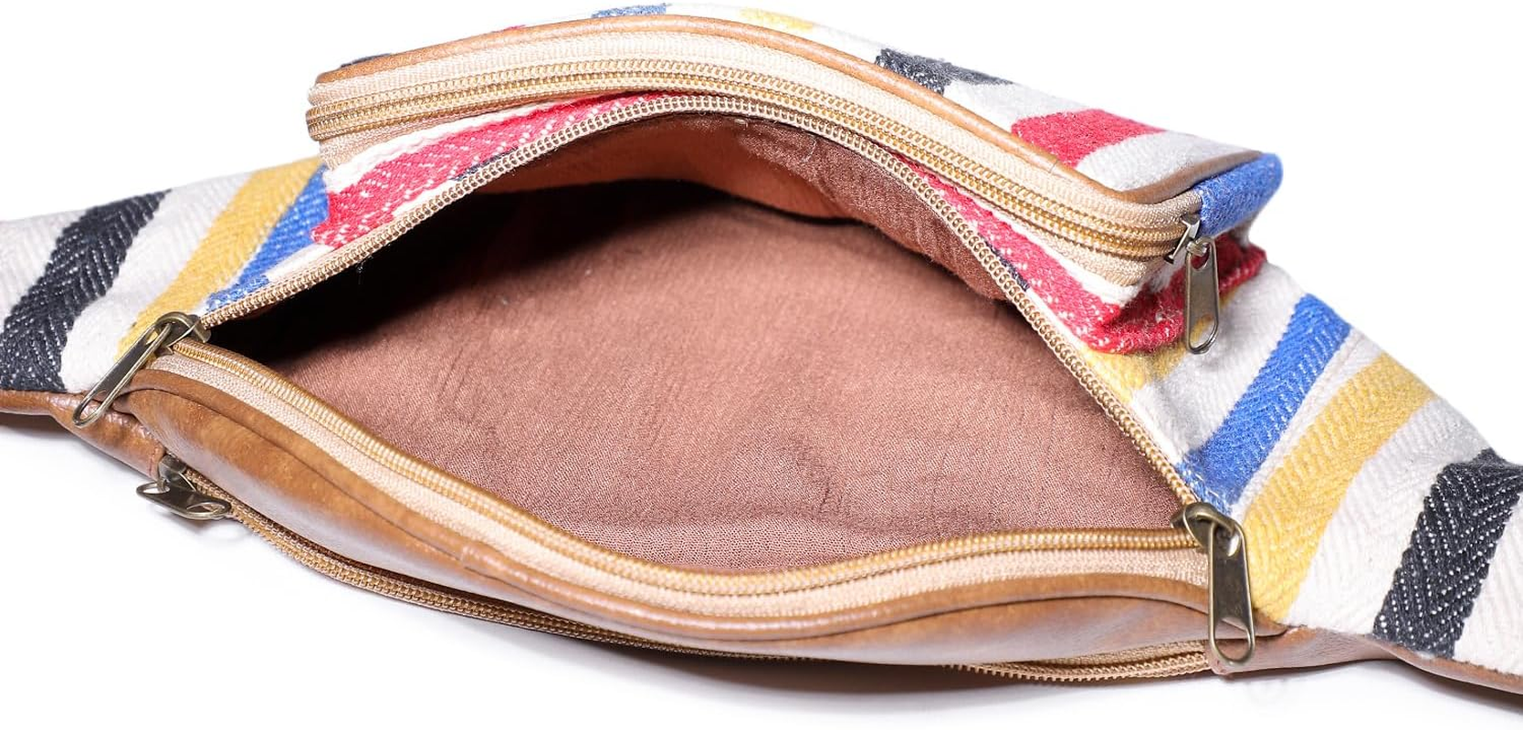 K London Fanny Pack|Multicolour Striped Canvas Waist Bag| PU Leather Adjustable Money Belt| Waist Bag for Men and Women | Unisex Money Belt (STRP_P) (11705_Multicolor), Cream Black, One Size, Fashion image number 4