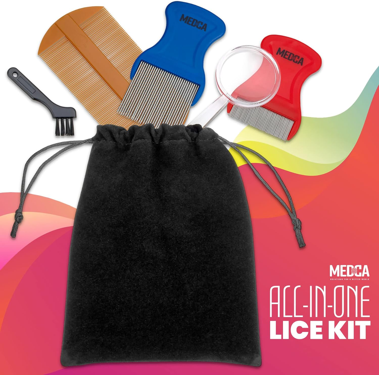 Premium 5 Piece Lice Kit - Nit Removal Fine Tooth Comb and Magnifier Full Treatment Set - BS0765G Lice Comb Set image number 2