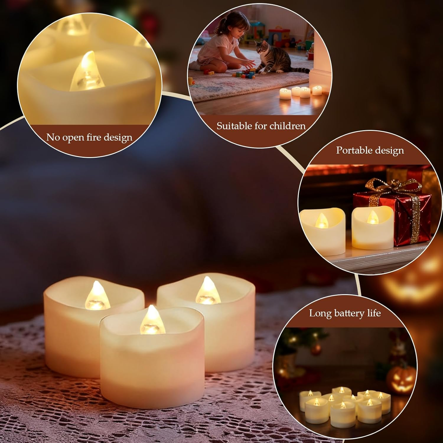 Pack of 12 Tea Lights Candles, Outdoor Candles, Bright Flickering Candle Lamp, Ideal for Outdoor Party, Garden, Home Decoration image number 5
