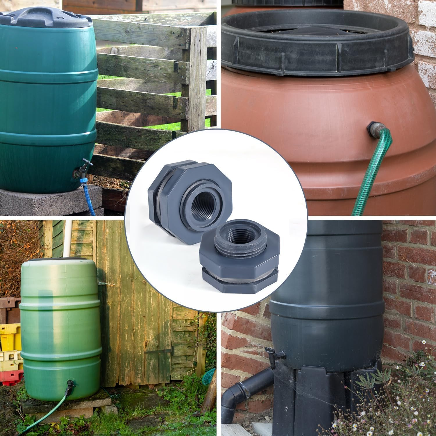 PVC Bulkhead Water Tank Connector Adapter, 4Pcs Bulkhead Fitting Water Tank Connector PVC Threaded Fitting Adapter,Plastic Bulkheads Fittings for Rain Barrels image number 6