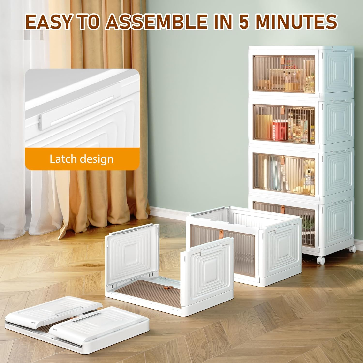 4 Tier Stackable Plastic Storage Bins with Lid and Wheels - 23 QT Closet Organizers and Storage, Foldable Storage Containers, Organization and Storage Boxes for Craft, Home, Pantry, Office, Dorm image number 4