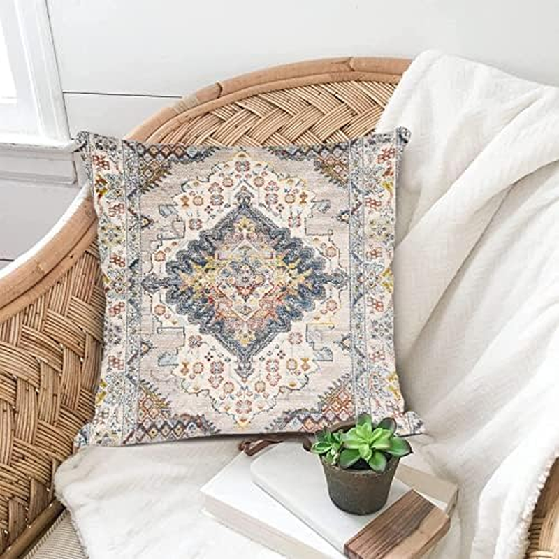 Throw Pillow Cover, Boho Style Ethnic Design Pattern Linen Carpet, Tribal Pattern Throw Pillow Case, Cushion Cover, Home Office Decorative Square 18X18 Inch (2Pcs) (Beige) - Orange image number 3