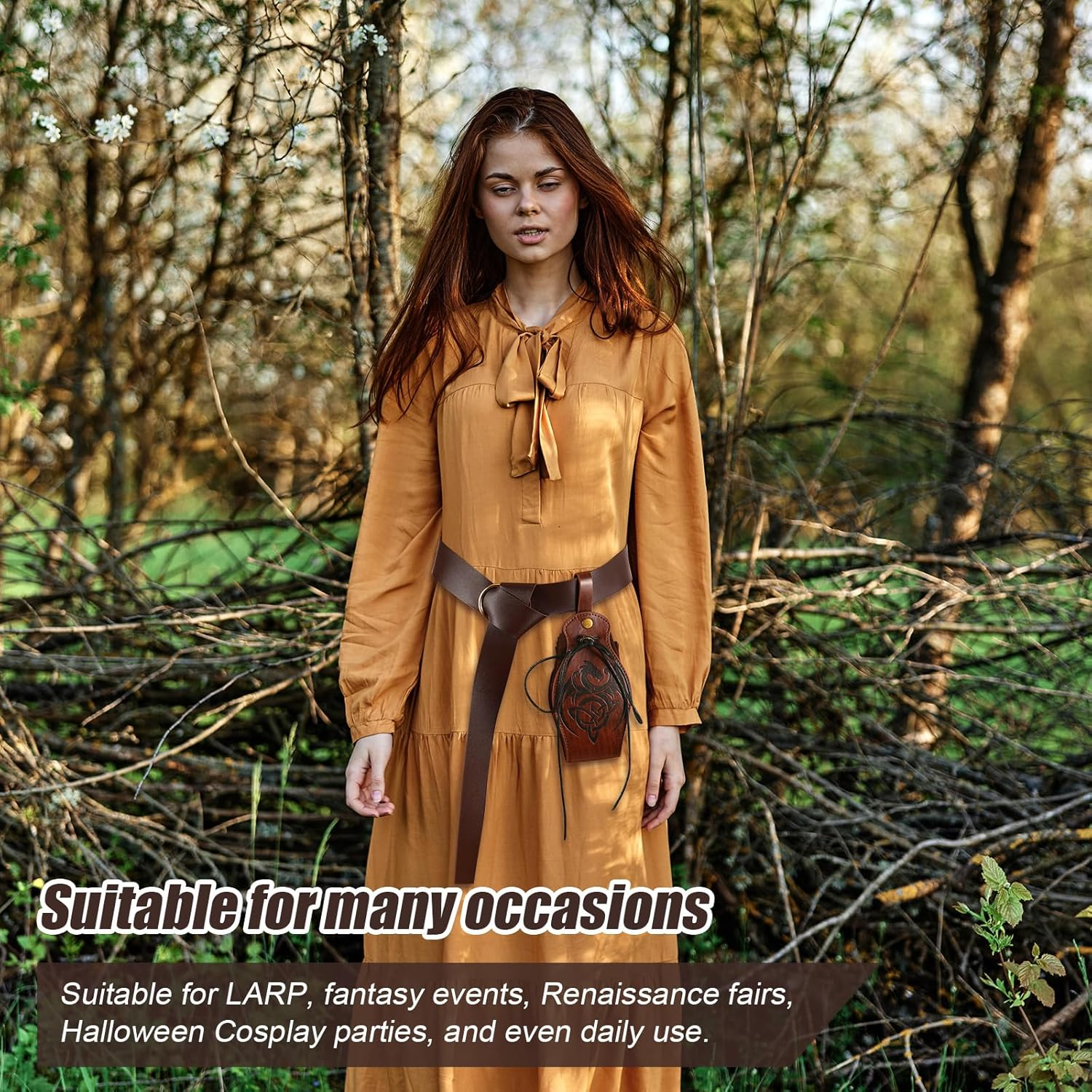 Renaissance Accessories, Leather Viking Belt Medieval Leather Bracers Viking Belt Pouch with Straps Hikes Mug Holder for Men Women, Brown, Medium image number 4