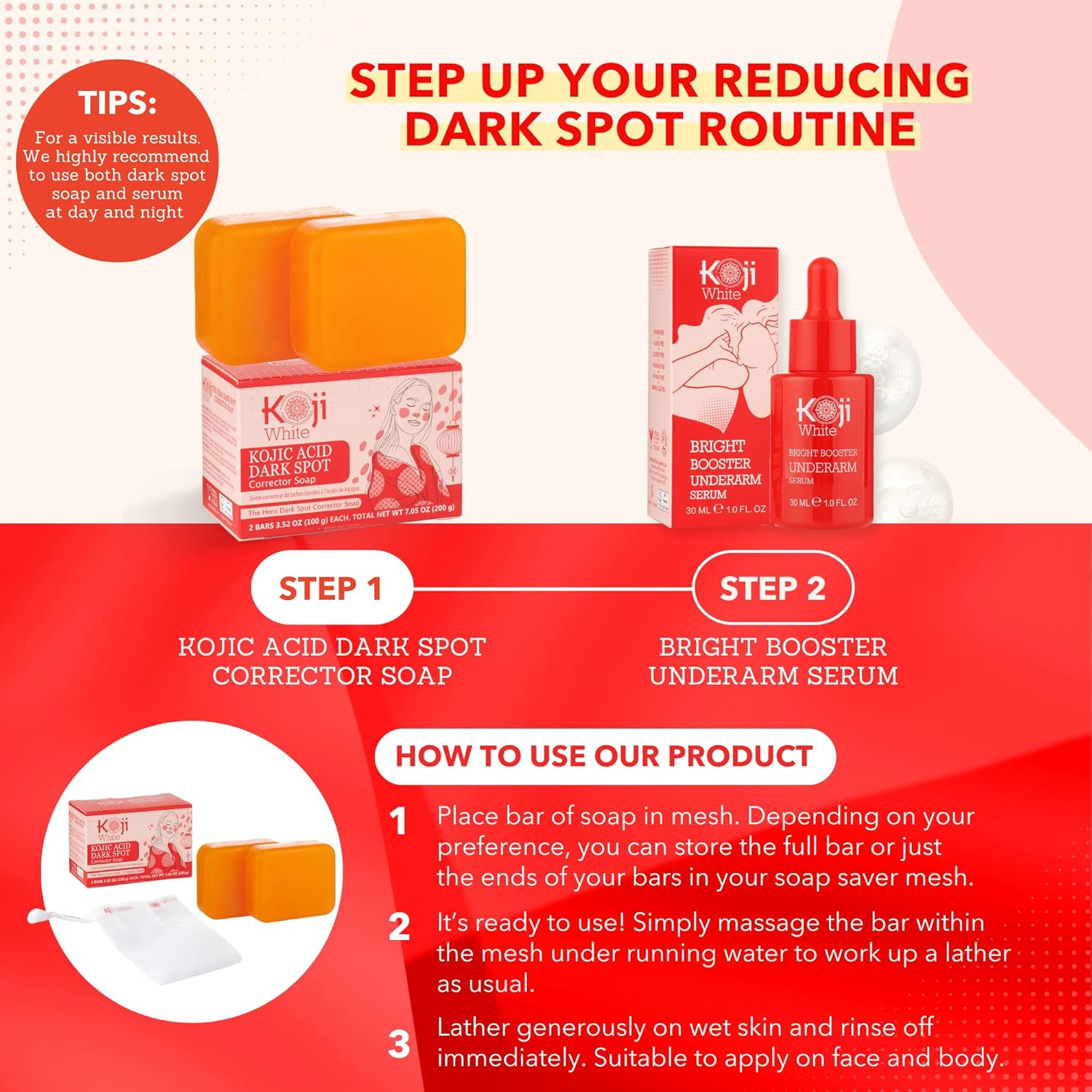 Koji White 4% Kojic Acid Dark Spot Corrector Soap for Exfoliating & Moisturizes with Vitamin C, Licorice Root Extract, Hydrating & Even Skin Tone Cleansing Bar for Face & Body, Vegan, 3.52 Oz (2 Bars) image number 1