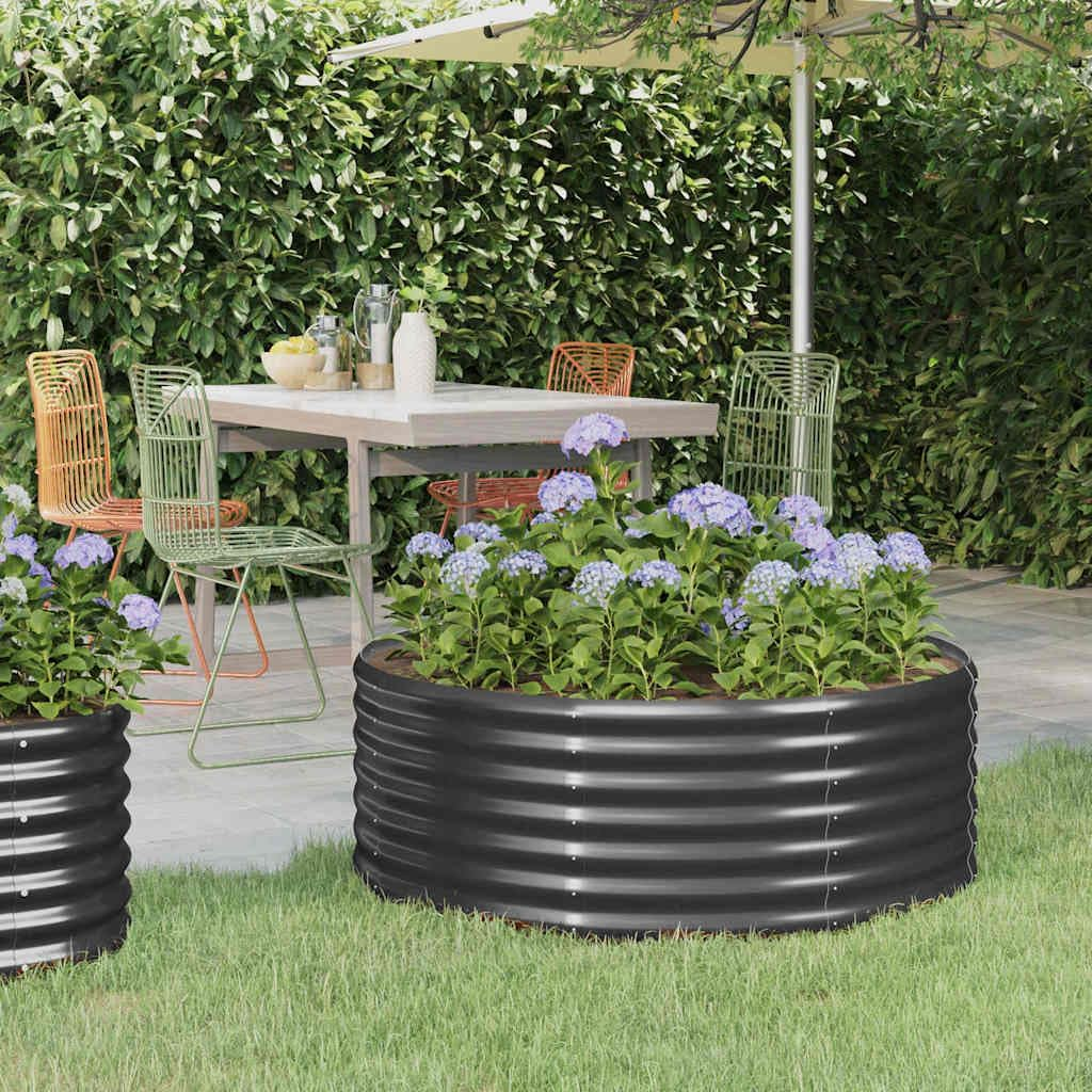 Round Shape Garden Raised Bed Powder-Coated Steel 100X100X36 Cm Anthracite
