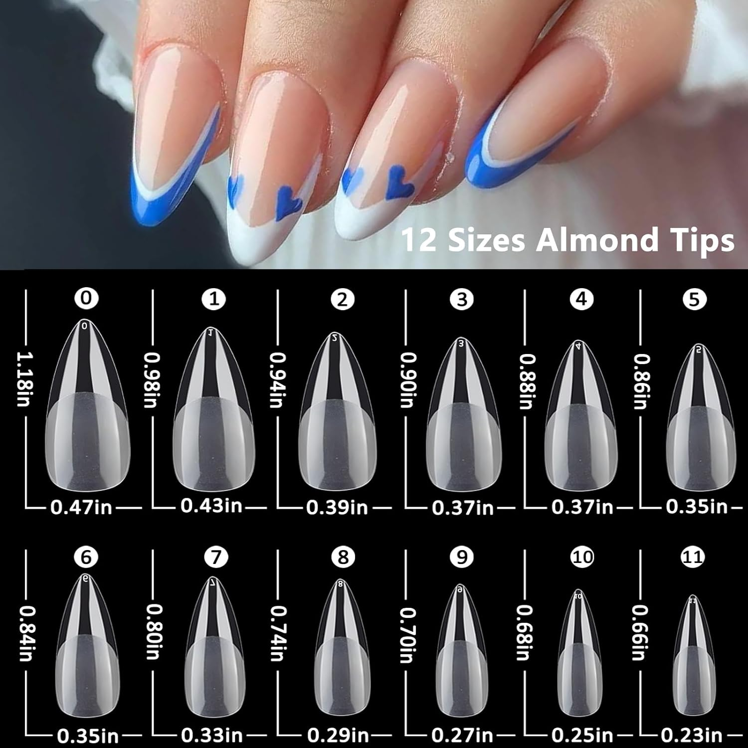 Loveourhome 600Pc Almond Gel Nail Tips Short Fake Nails Full Cover Short Stiletto Almond False Nail Clear Artificial Nail Fingernail Soft Gel Nail Tips for Acrylic Nail Extesion Press Nail Making image number 5