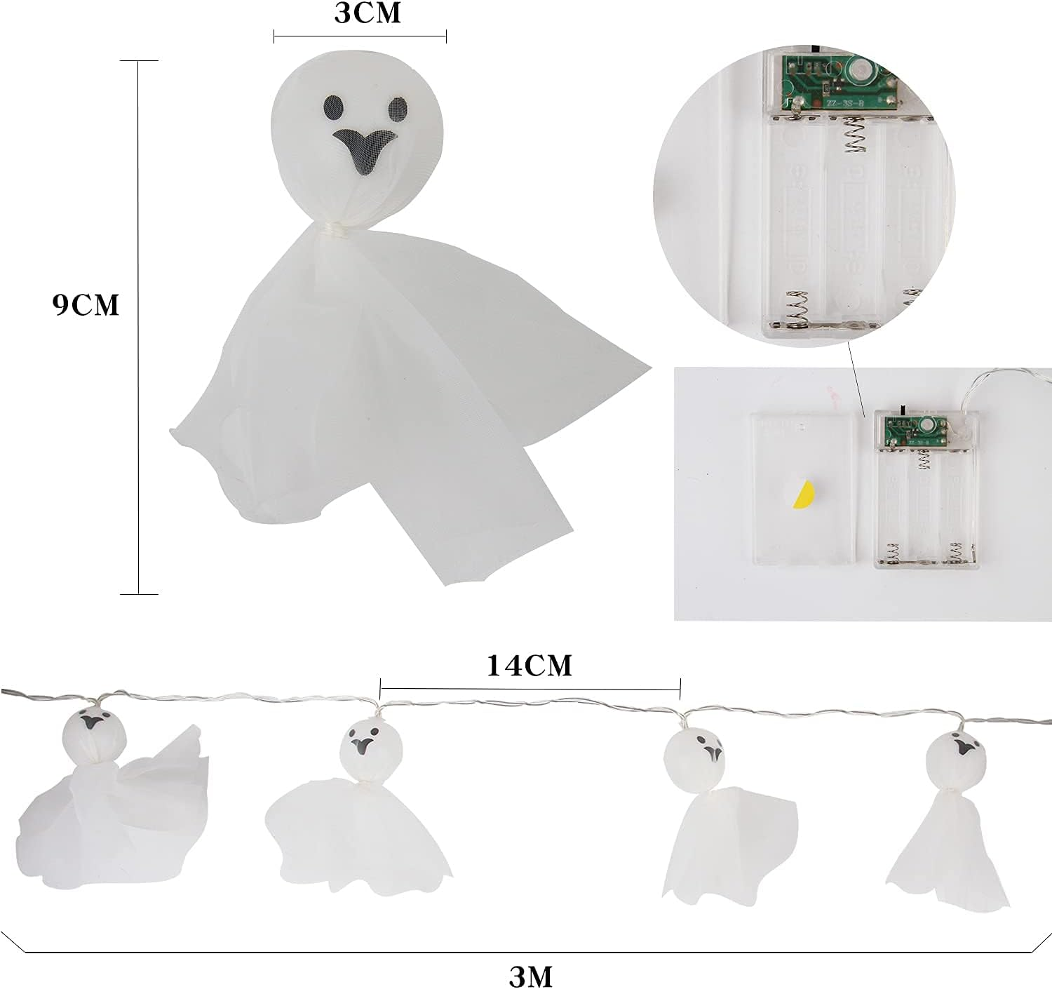 KIMOBER 20 Leds Halloween Ghost String Lights,Battery Powered Lighting Decoration for Halloween Outdoor Indoor Party