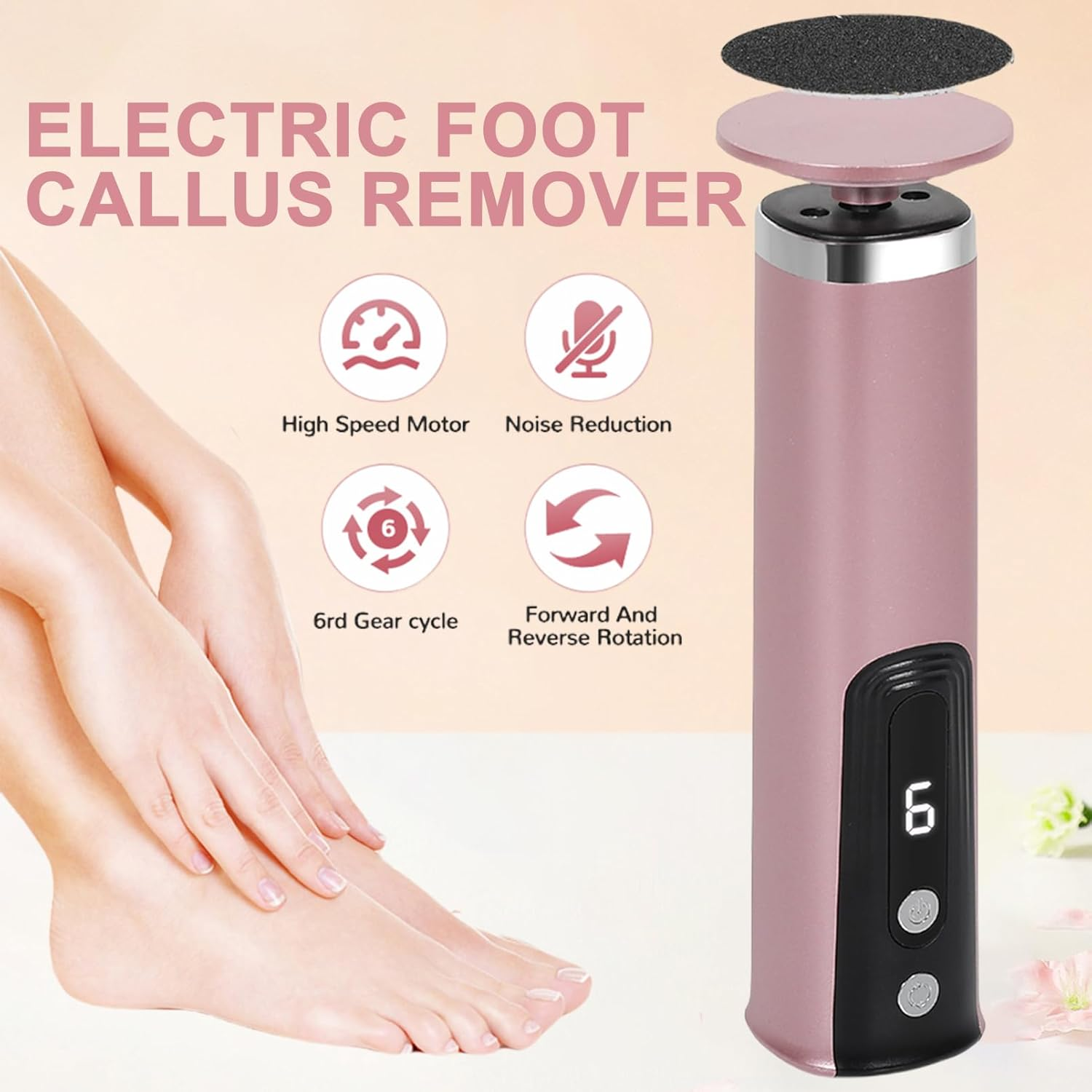 2-In-1 Electric Callus Remover, Callus Removal Foot, Rechargeable Electric Callus Remover Feet, 6 Speeds, Pedicure Set, Foot Care, Electric for Cracked Heels, Callus, Hard Skin image number 4