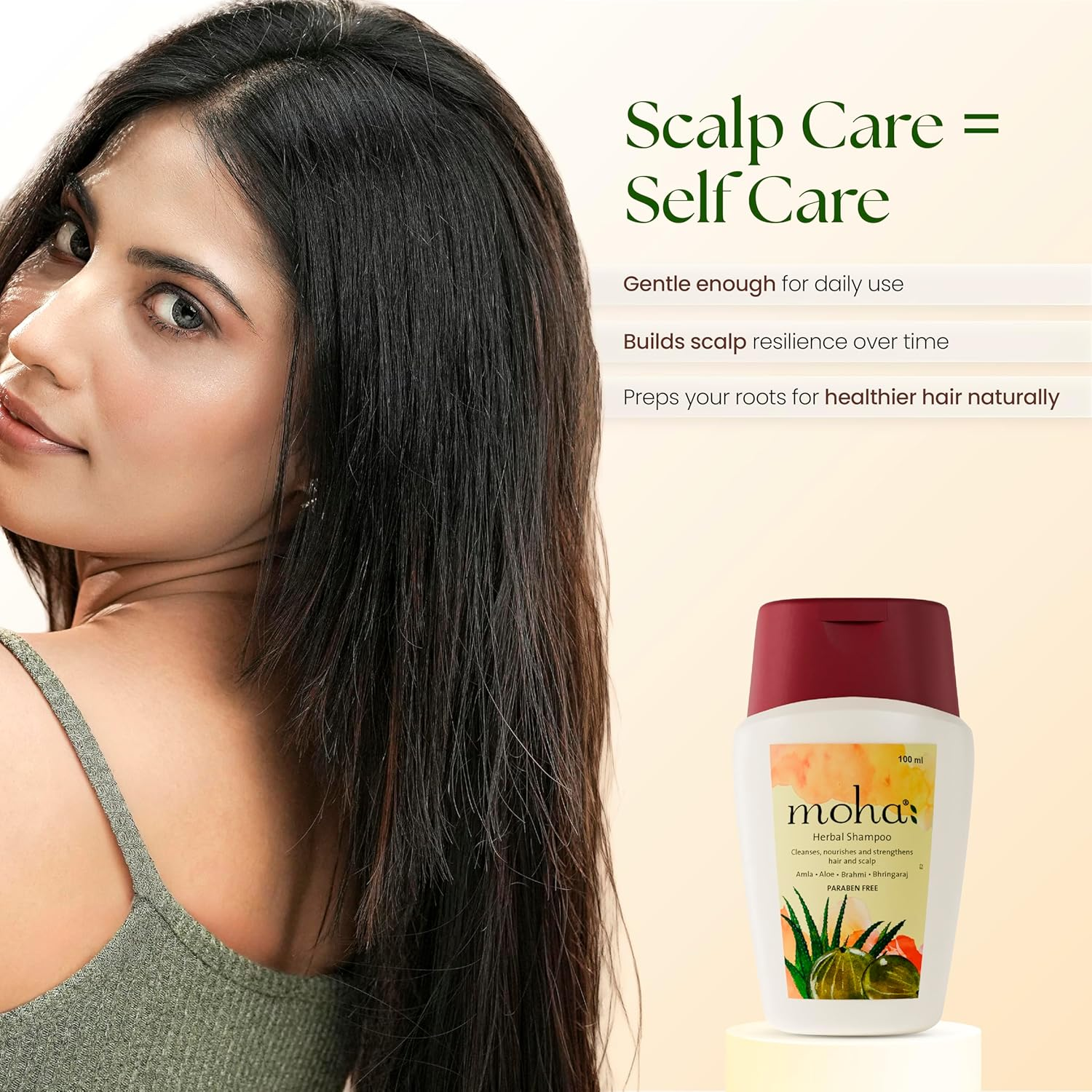 Moha: Herbal Hair Shampoo | Mild Shampoo for Daily Use for All Hair Types | Hair Cleanser with Benefits of Amla, Aloe, Brahmi & Bhringaraj (100 ML) image number 3