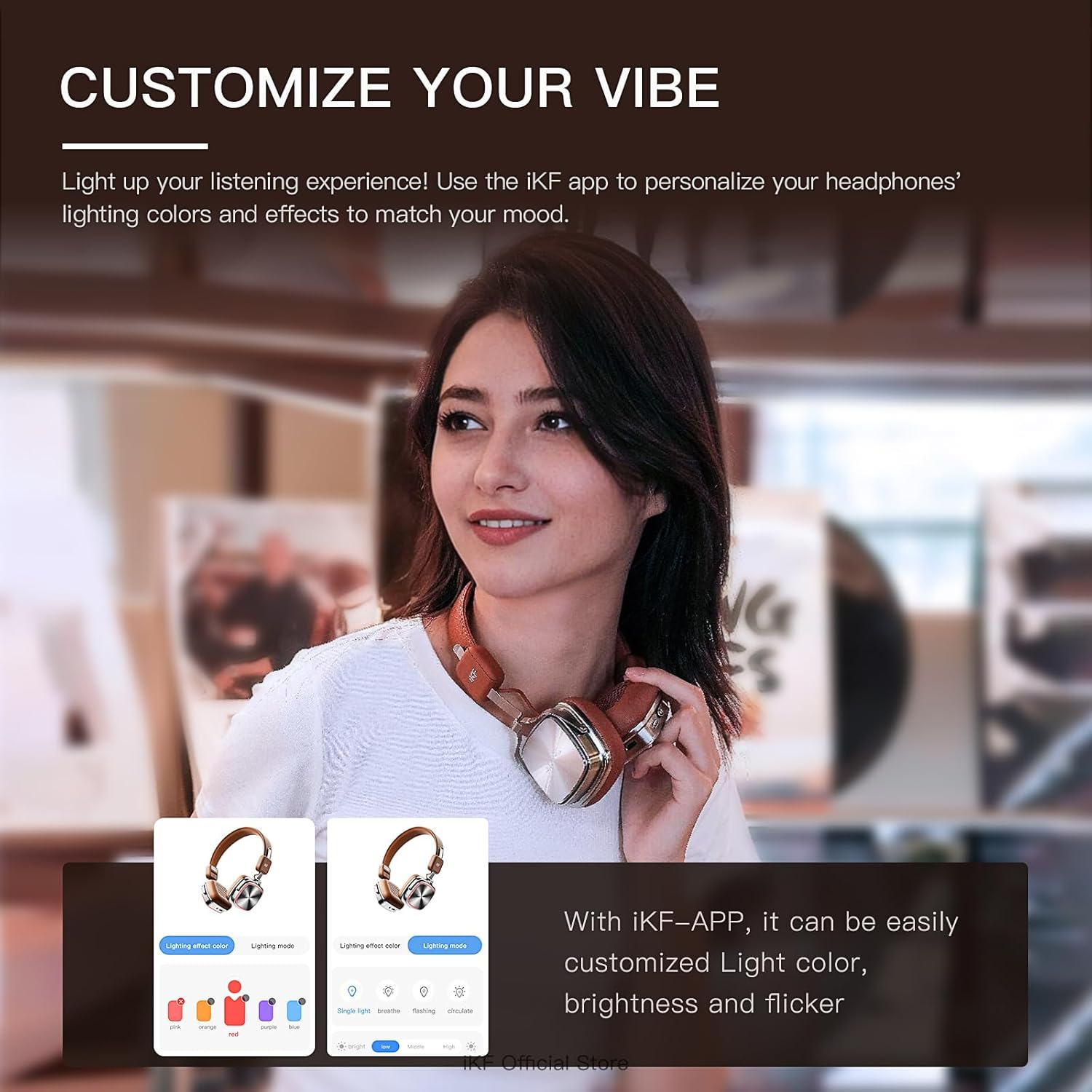 Ikf R2 Pro Active Noise Cancelling on Ear Retro Headphones, Foldable Bluetooth Wireless Headset with Built-In Microphone, 75H Playtime, Hifi Audio, Wired Connection, Comfortable and Vintage Design image number 2