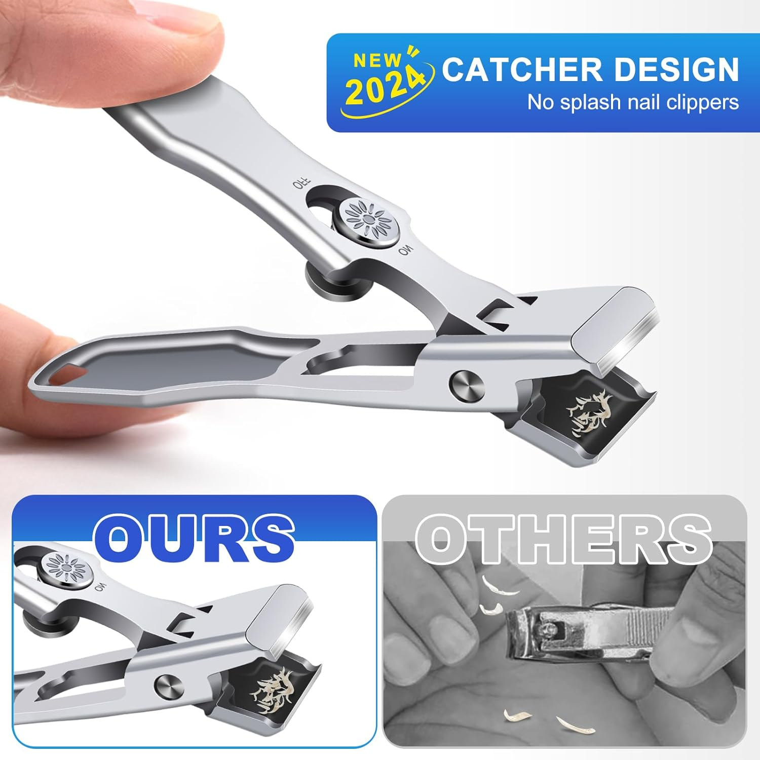 German Nail Clippers for Men Thick Nails,Upgrade Straight Toenail Clippers for Seniors with Wide Opening,Large Heavy Duty No Splash Ingrown Fingernail Clipper Nail Cutter with Catcher