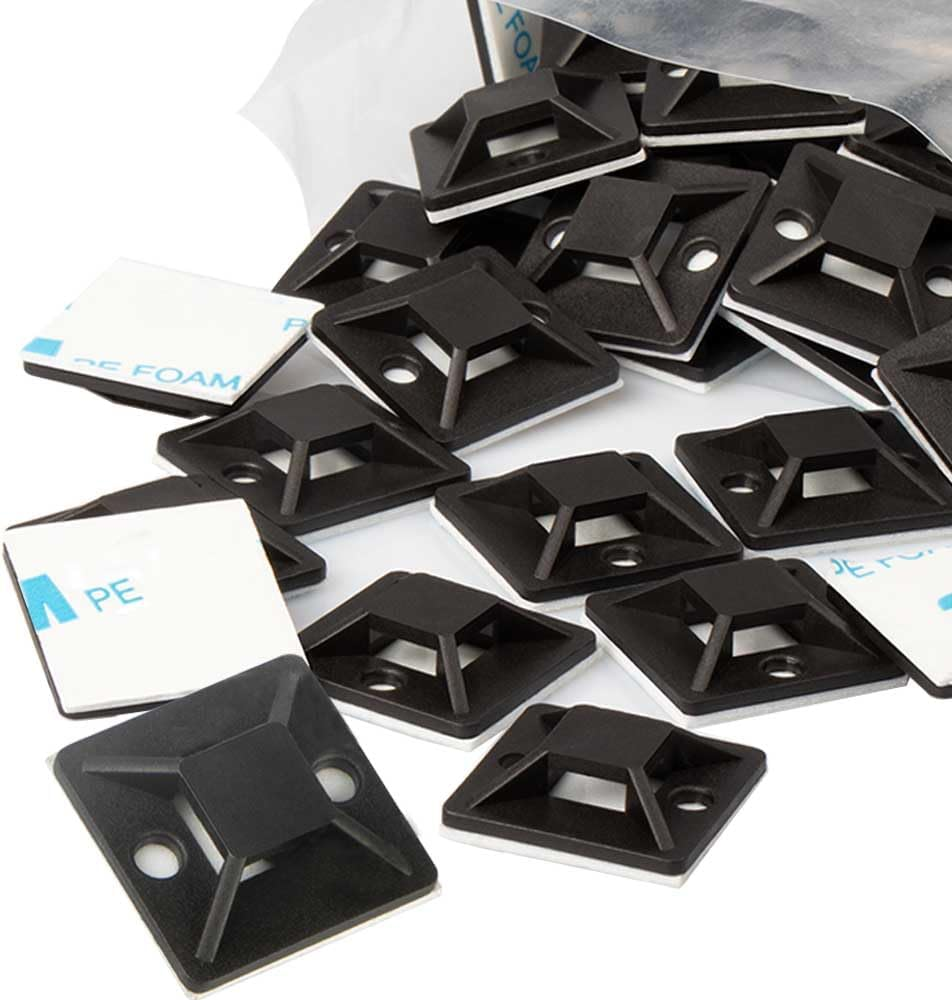 Zip Tie Mounts - Small Cable Tie Adhesive Mount, 3/4In Black 100PCS. Wires Zip Tie Adhesive-Backed Anchors for Pedal Board Cable Management Indoor image number 3