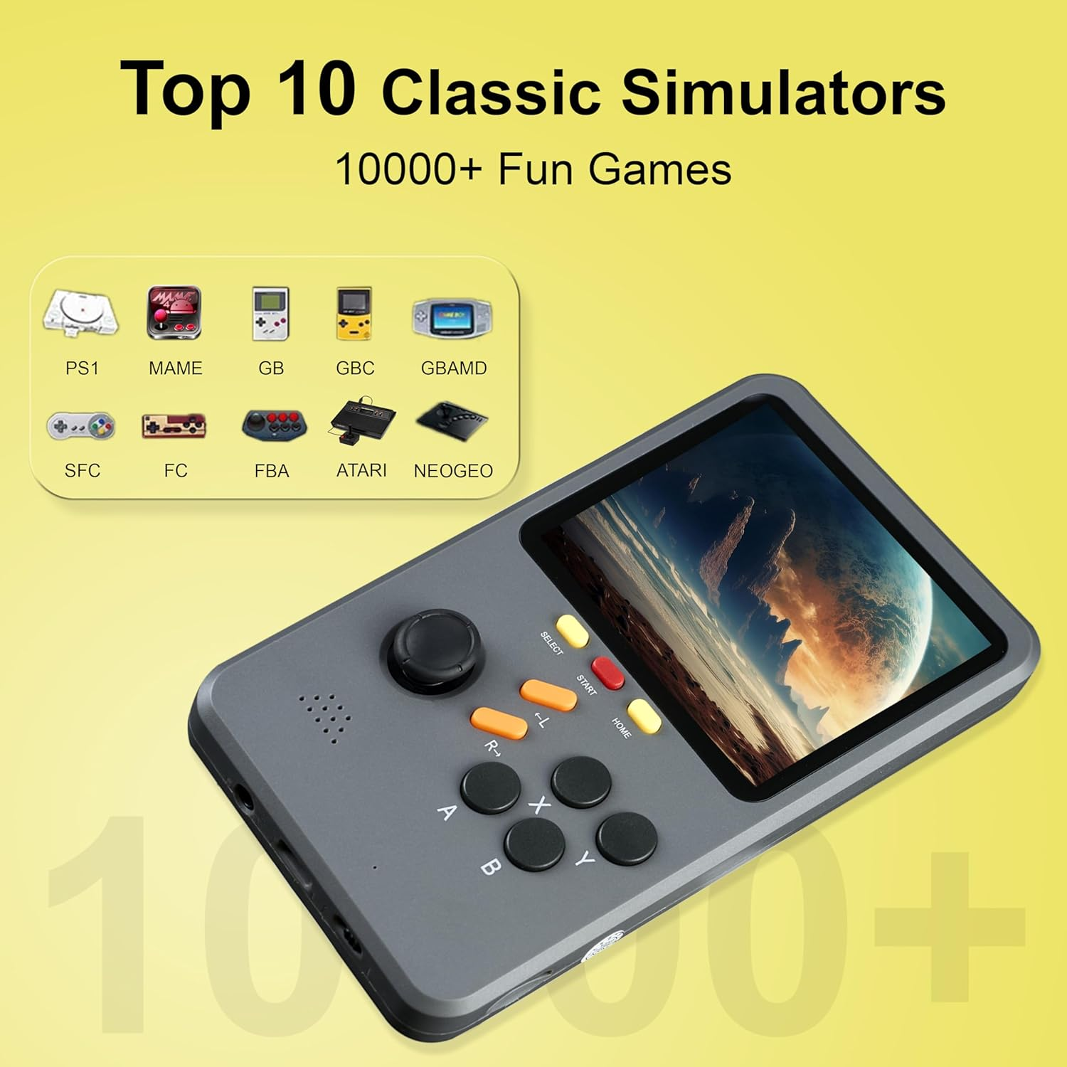 Welohas Gaming Console,10 Classic Emulator,Electronic 3D Game Consoles,10000+ Video Games Preloaded,64Gb TF Card,3.0" HD Screen,Portable Handheld Games for Kids,Teens Adults (Simple Black) image number 1