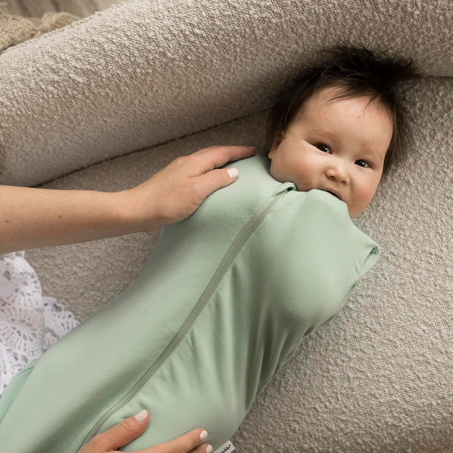 Tiny Twinkle Sleeping Bag - 1.0 TOG, 95% Cotton & 5% Elastane, Super Soft Microfleece Wearable Blanket with Swaddle Transition (Sage) image number 3