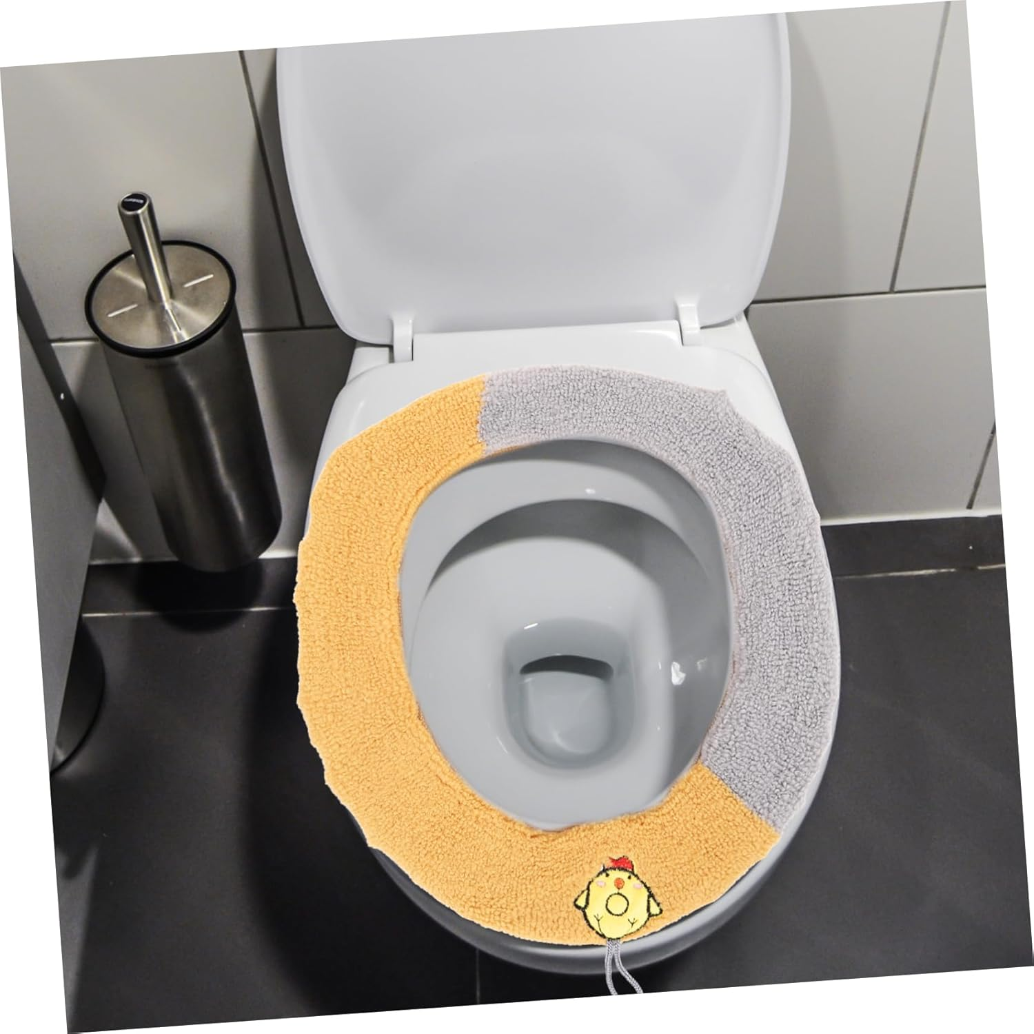 DOITOOL Toilet Seat Cushion Cover Thickened Washable Bathroom Pad Handle Breathable and Comfortable Toilet Seat Warmer Fit for Grey Yellow image number 3