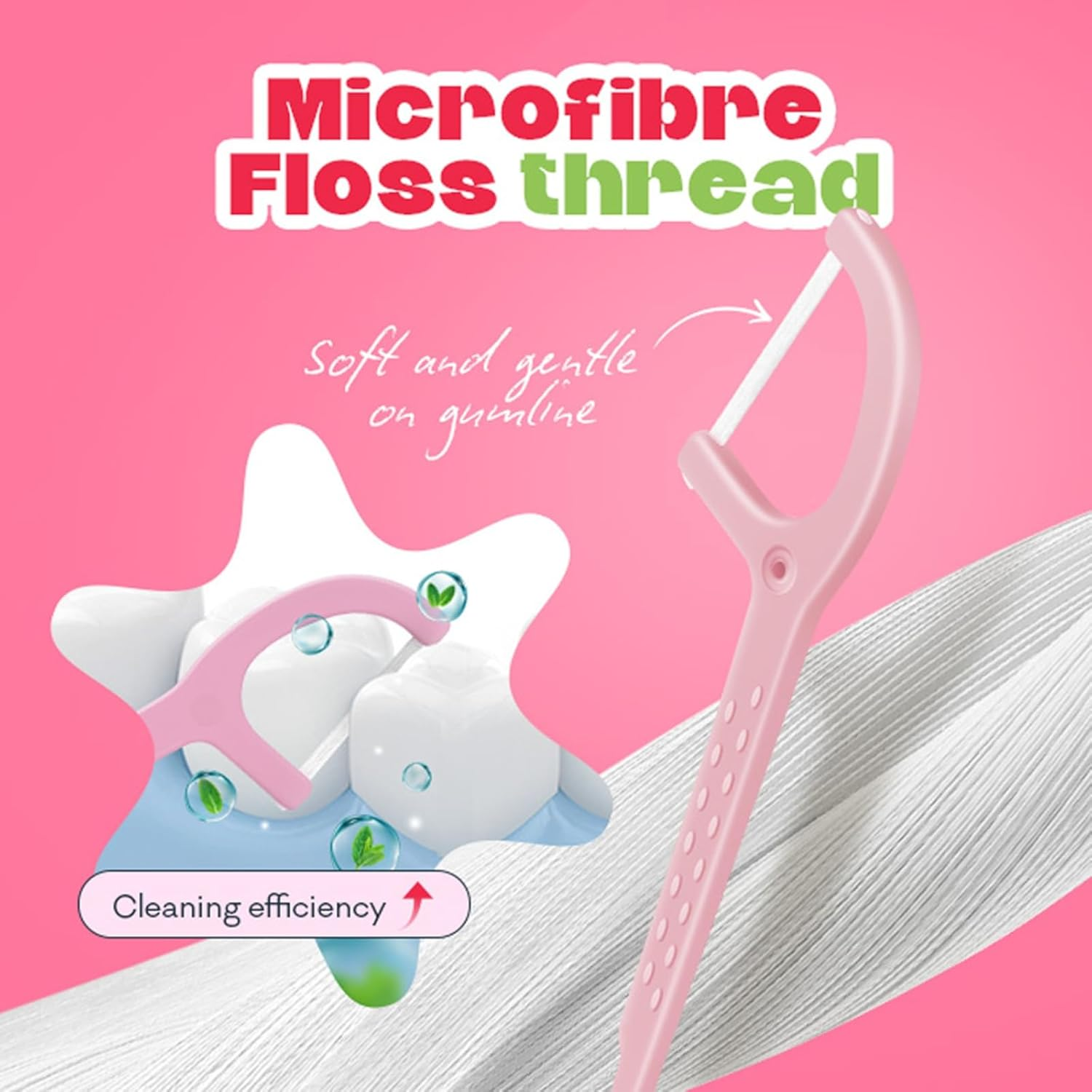 Grin Ultra Smooth Watermelon Flavoured Floss Picks, 80 Pack, Nano-Hydroxyapatite Infused, 100% Recycled Plastic Handle, Premium UHMW PE Floss