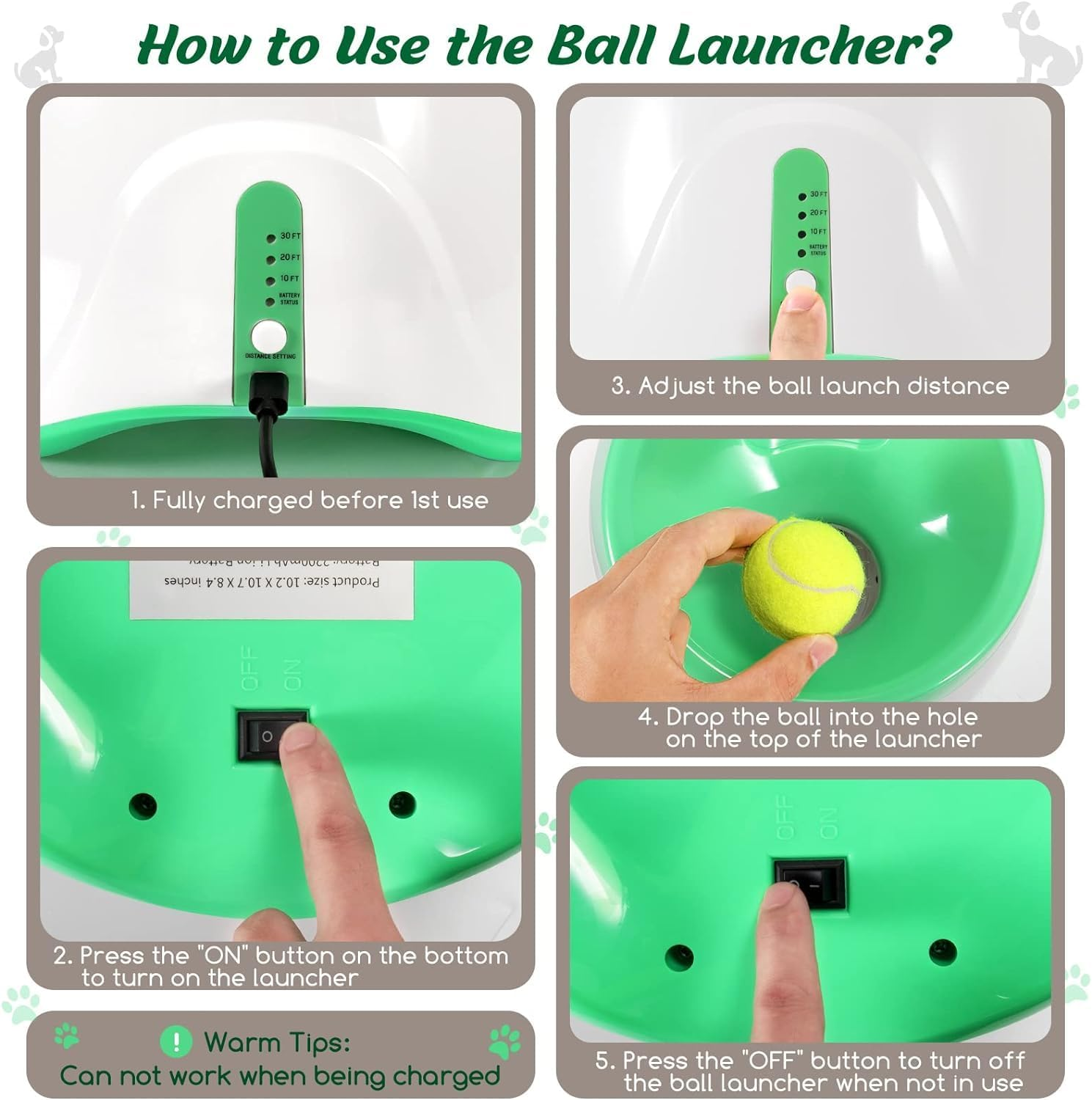 MEKAPLE Automatic Dog Ball Launcher, Dog Ball Thrower Machine with 10-30Ft 3 Launching Distance, Interactive Toys for Small Dogs Indoor & Outdoor, 15 Mini Tennis Balls Green Color - Green image number 5