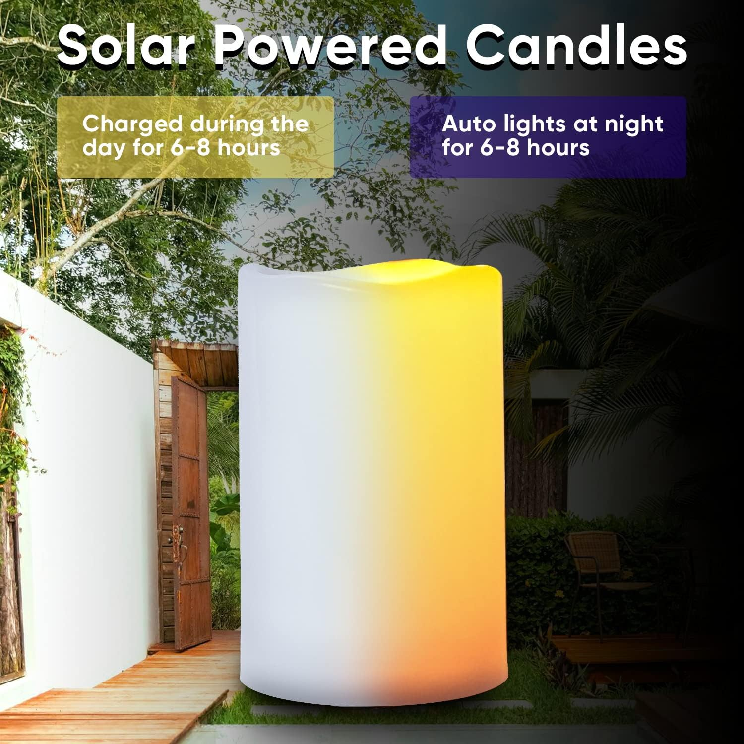 Homemory 4"X8" Large Solar Candles Outdoor Waterproof, Dusk to Dawn, Solar Powered Flameless Candles for Outdoor, Lanterns, Set of 2 image number 3