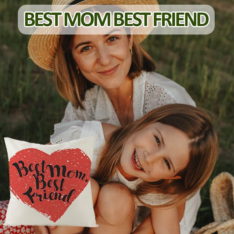 Best Mom Best Friend Pillow Covers Gifts for Mom Mommy Birthday Christmas Mother&rsquo;S Day Gifts for Friends 18 * 18 Pillowcase Cushion Cover for Sofa Bed Couch Living Room House Decors image number 5