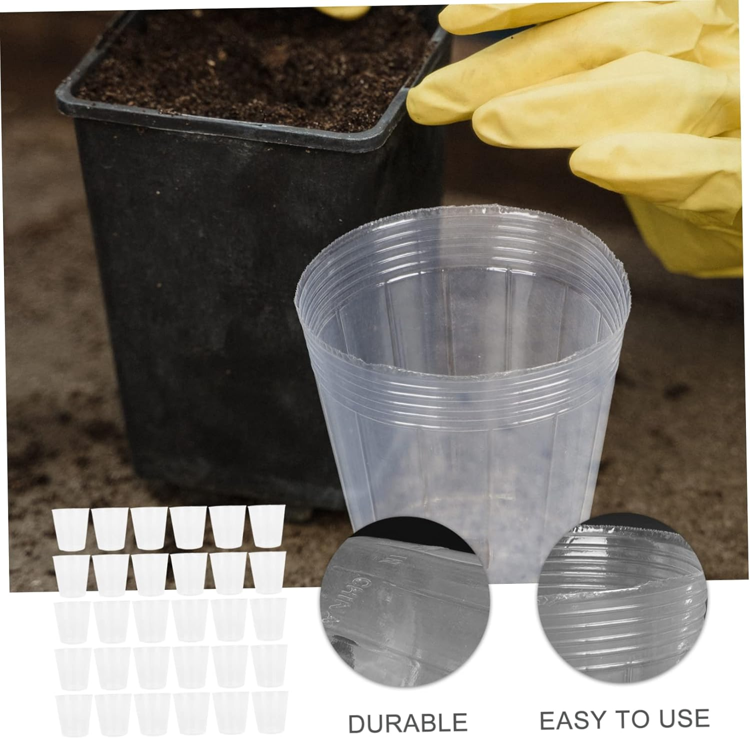 CAXUSD 30Pcs Plastic Plant Nutrient Cups for Phalaenopsis and Succulent Seedlings, 3.5-Inch Tall Gardening Nursery Pots, Outdoor and Indoor Garden Supply image number 3