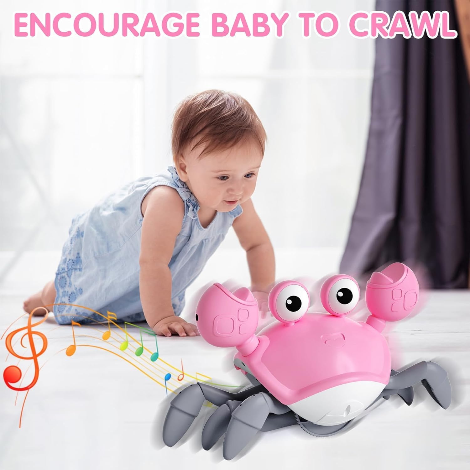 Crawling Crab Baby Toys 2.0, Tummy Time Crab Toys for Babies, Walking Crawly Crab with Sound&Speed Control for Infant Toddler 4 5 6 7 8 9 10 11 12 Boy Girl Birthday Gifts (Pink) image number 1
