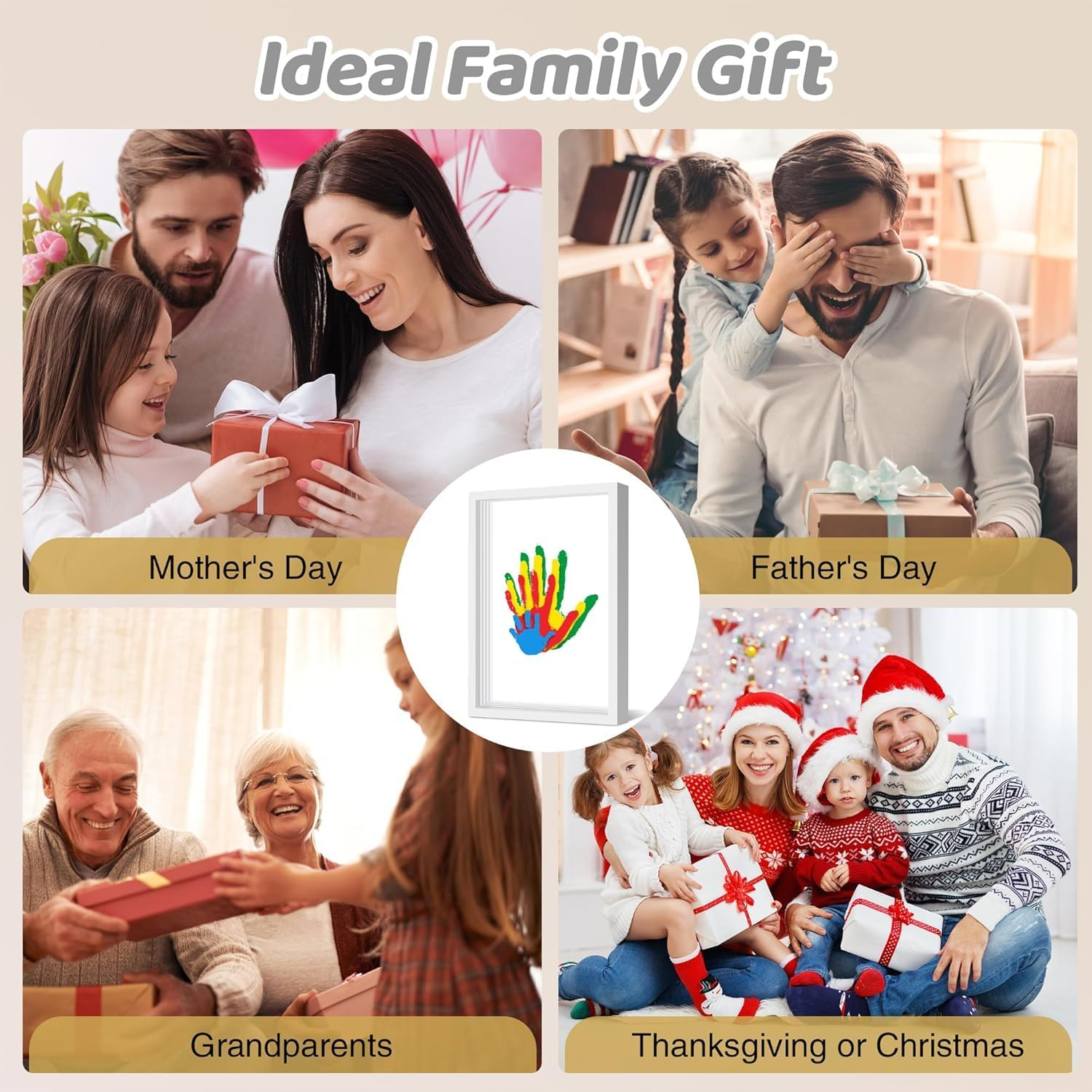 Family Handprint Kit for 4, DIY Craft Keepsake Frame with Clear Acrylic Boards, Adoption Gifts, Family Gifts for New Parents, New Mom, Father'S Day, Mother'S Day, Anniversary (White) image number 4