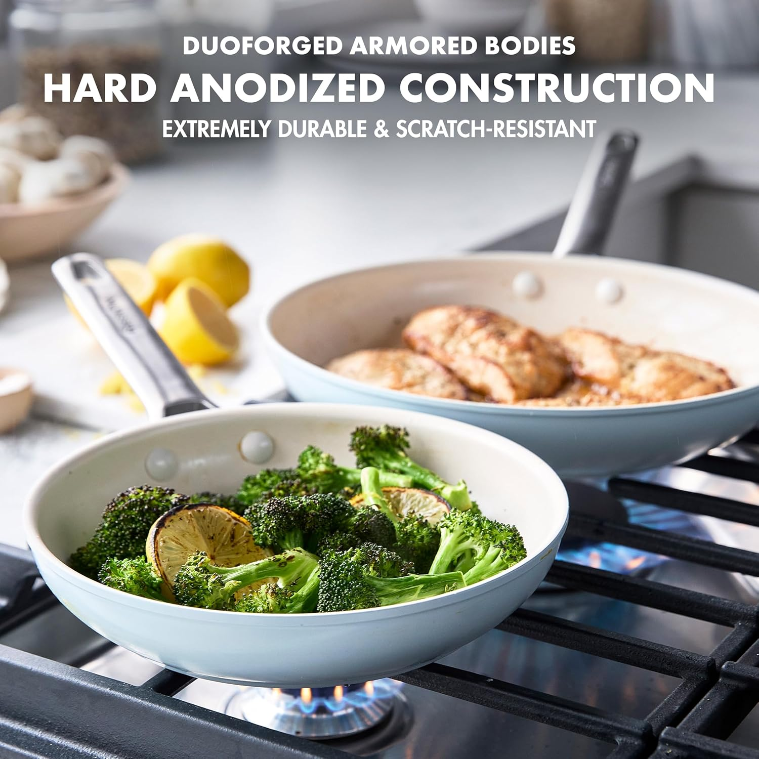 Greenpan Padova Hard Anodized Healthy Ceramic Nonstick, 10 Piece Cookware Pots and Pans Set, Pfas-Free, Dishwasher Safe, Light Blue