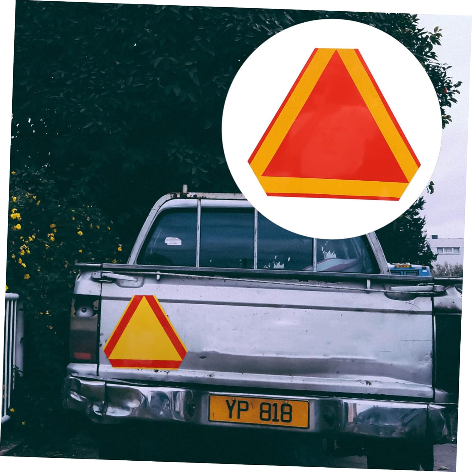 PRETYZOOM 2Pcs Reflective Triangle Vehicle Safety Signs Yellow Base and Red Border, 35Cm Aluminum Roadside Warning Triangles for Trucks and Low-Speed Vehicles image number 3