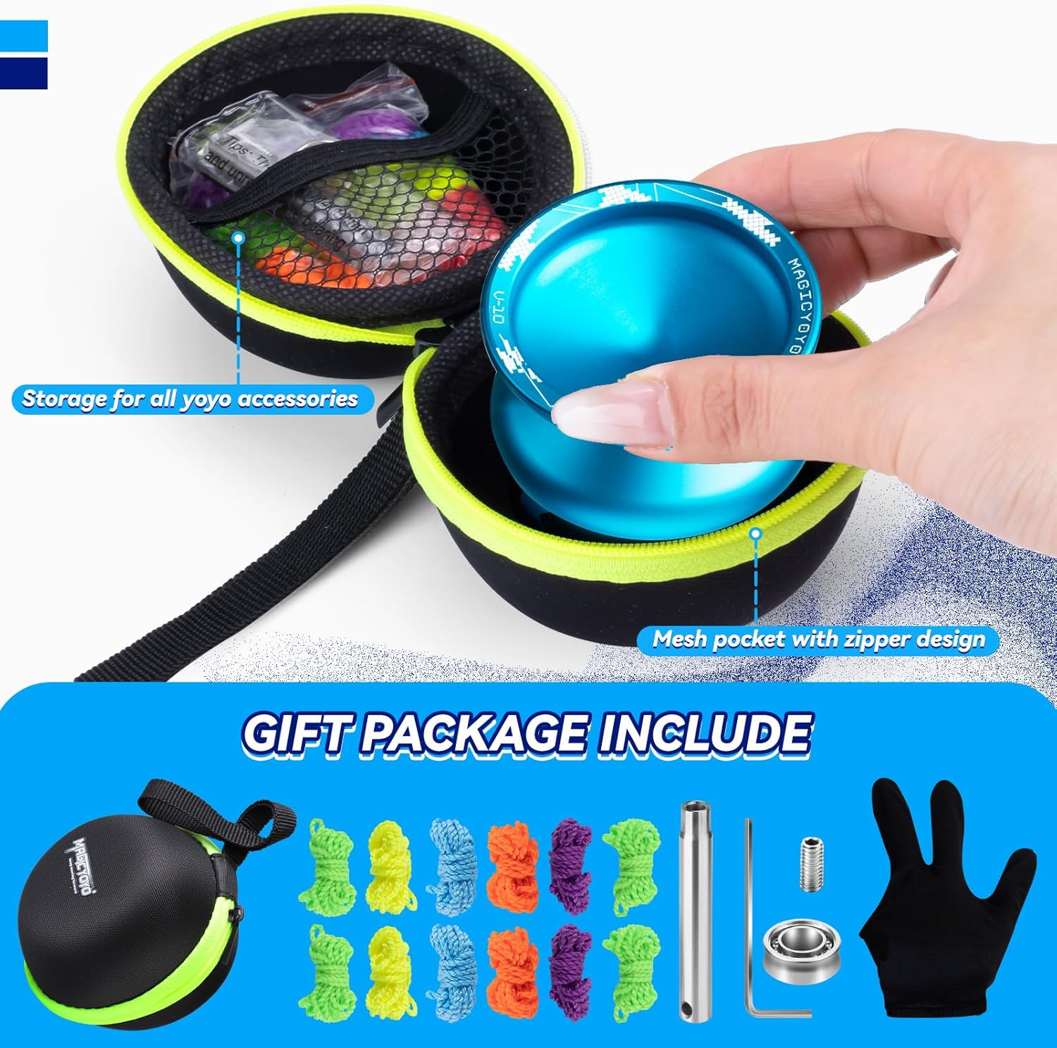 MAGICYOYO V10 Professional Finger Spin Yoyo for DNA Tricks, Metal Yoyo Professional with Responsive & Unresponsive Modes, Pro Trick Yo Yo for Adults & Kids with Complete Yo-Yo Accessories Kit (Blue) image number 6