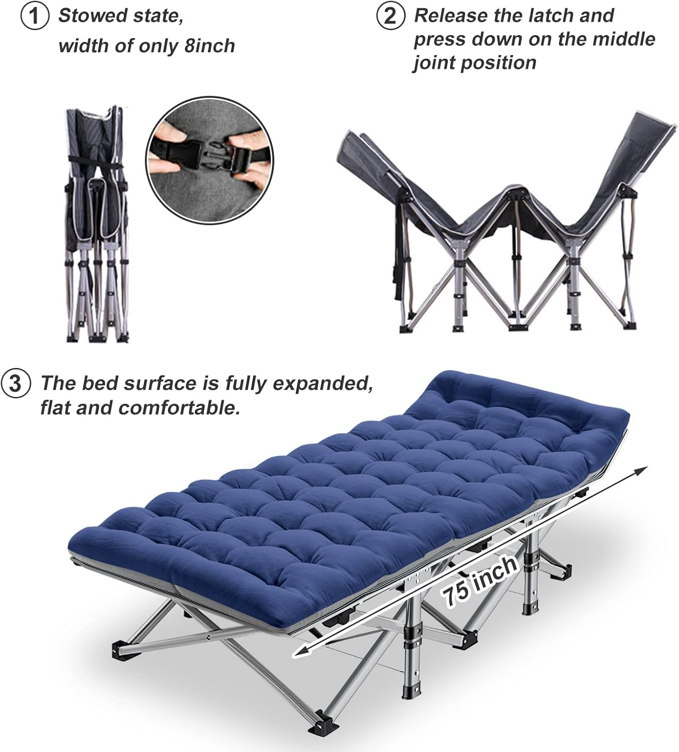 ABORON Folding Camping Cot W/Mat for Adults, Heavy Duty Outdoor Bed with Carry Bag,1200 D Layer Oxford Travel Camp Cots image number 6