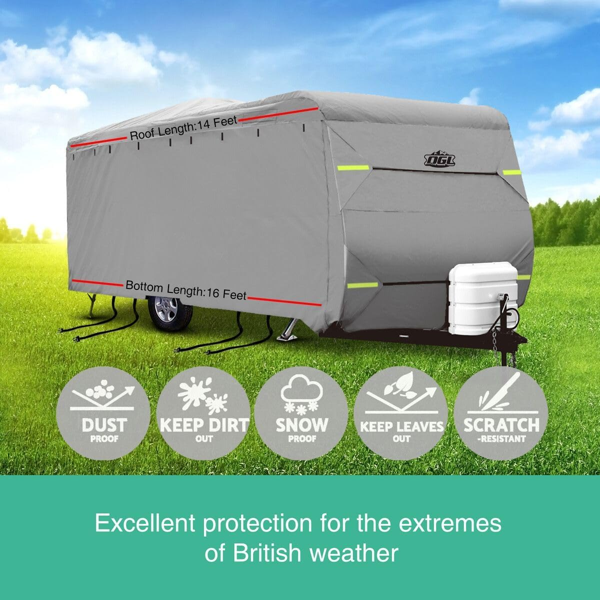 14 to 16Ft Caravan Cover Travel Campervan Trailer Accessories 4 Layer Water UV Proof Heavy Duty Polypropylene Protector with Storage Bag Hitch Cover image number 2