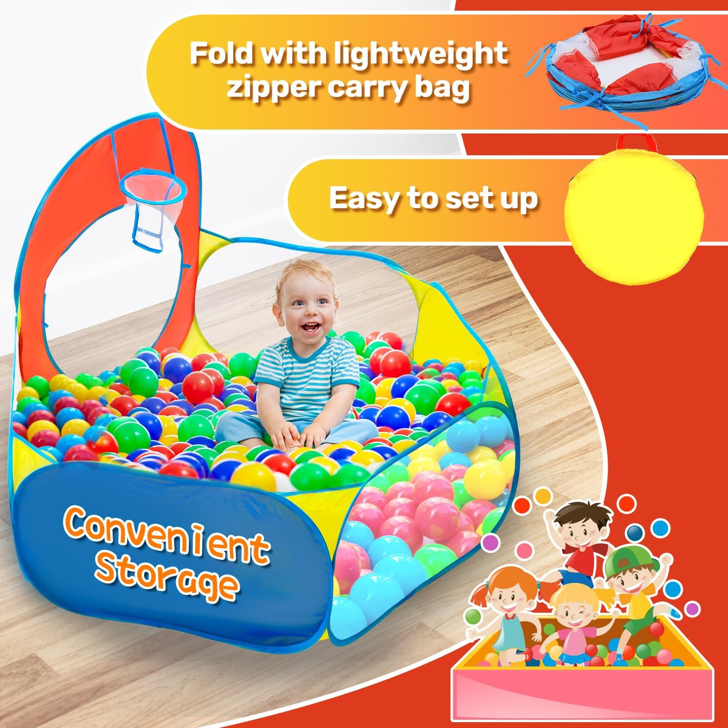 Eaglestone 5-In-1 Kids Play Tent with Tunnel and Ball Pit, Pop-Up Playhouse Set for Toddlers and Kids, Foldable Ball Pit Tent for Indoor and Outdoor Toys for Boys and Girls image number 1