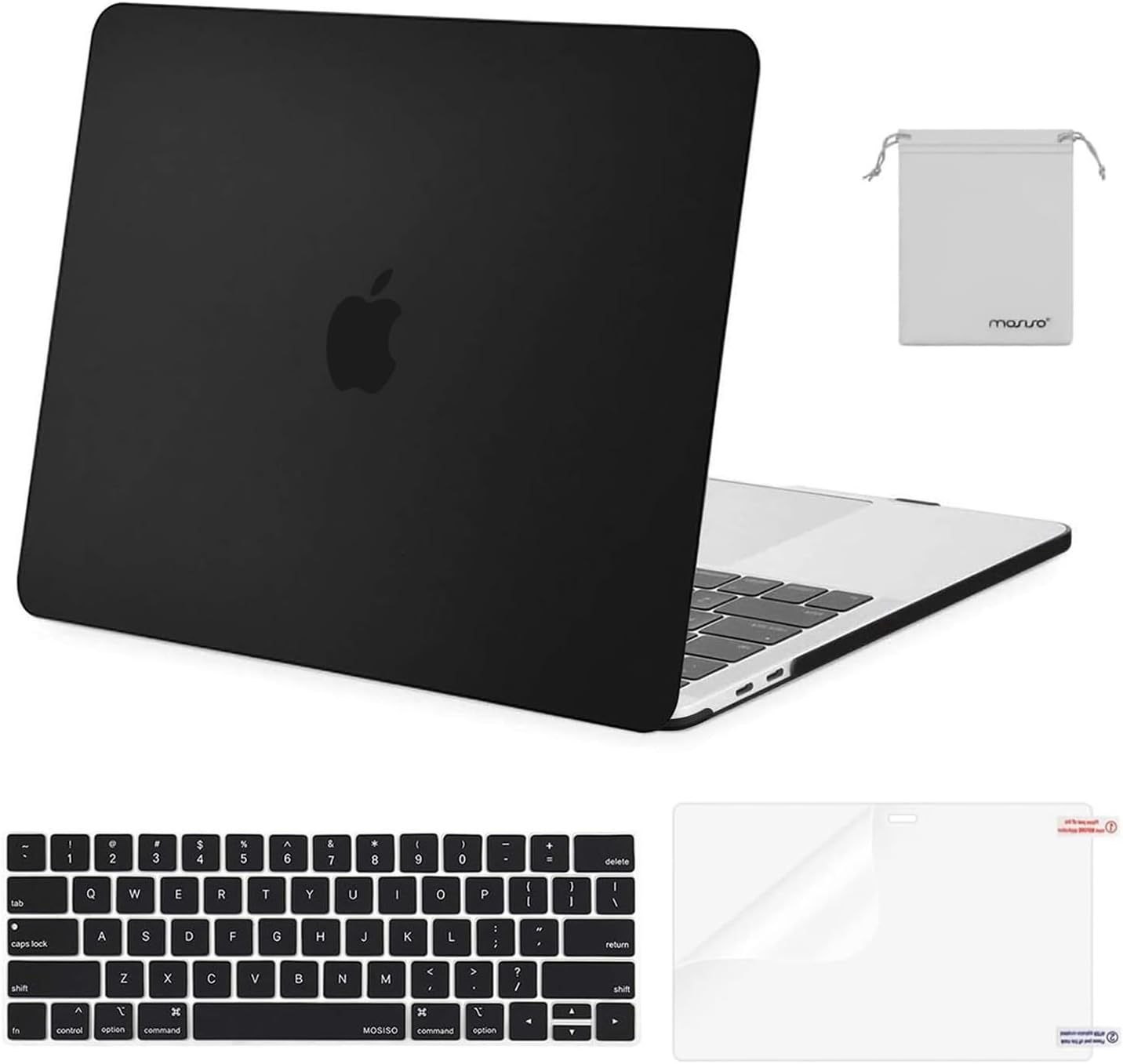 MOSISO Compatible with Macbook Pro 13 Inch Case M2 2025, 2024, 2023-2016 A2338 M1 A2251 A2289 A2159 A1989 A1708 A1706, Plastic Hard Shell&Keyboard Cover&Screen Protector&Storage Bag, Black