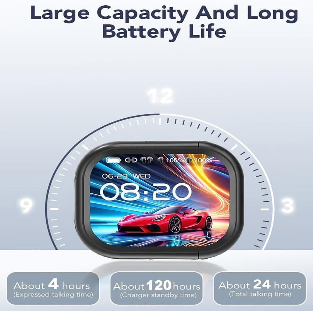 NE20 Earbuds AI Translation Earbuds Real Time, NE20 Translation, with 140 Language AI Translator Real Time, LCD Touch Screen Sport Wireless Headphones, IPX6 Waterproof (White) - Black image number 3