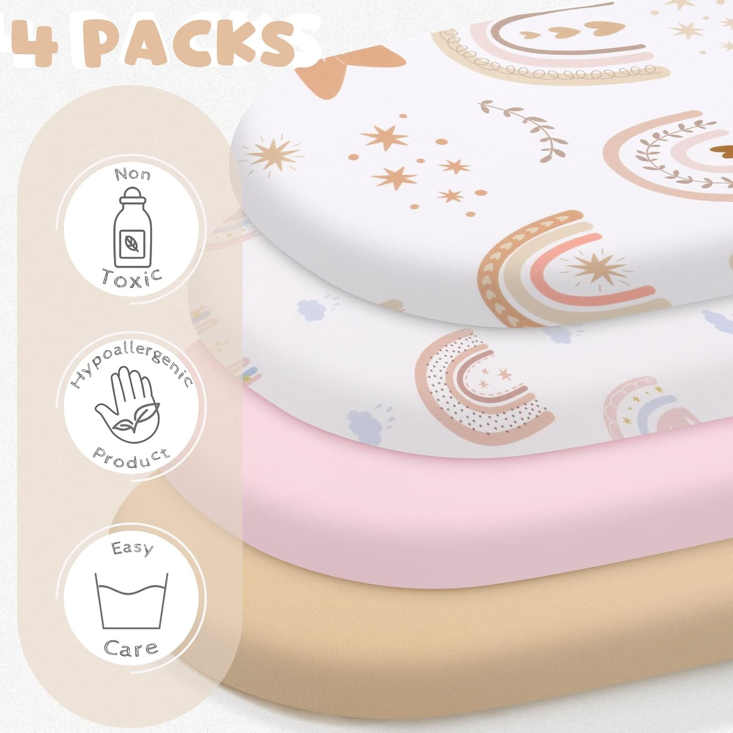 Rtteri 4 Pcs Baby Bassinet Sheets Soft Fitted for Baby Boys Girls Soft Cotton Animals Bassinet Sheet Cover Safe Comfort for Standard Bassinet Pads Rectangular Mattress Cradle, Zebra, Giraffe image number 6