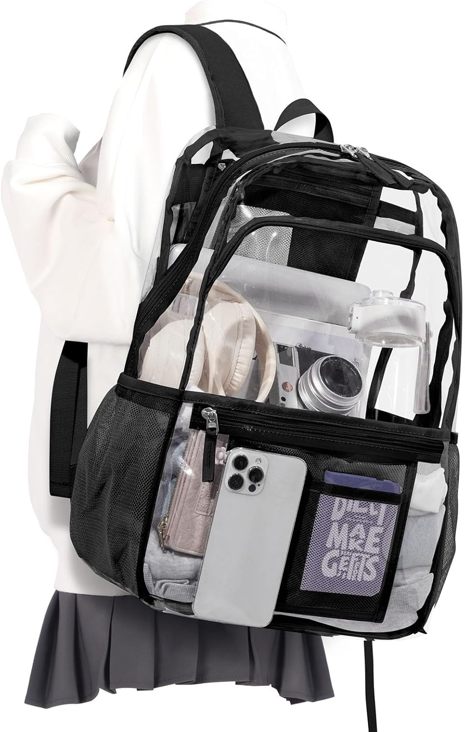 WEPOET Clear Backpack Heavy Duty Transparent See through Backpack,Waterproof Clear Bookbag