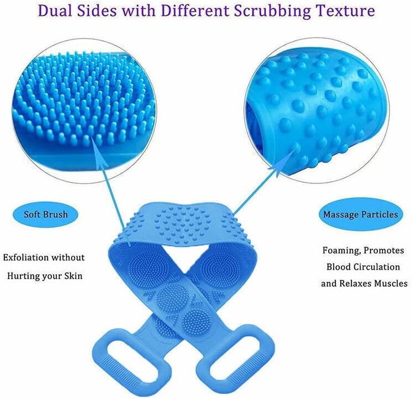 Silicone Back Scrubber Soft Loofa Bath Strap Scrub Belt Body Exfoliating Massage, 27.5-Inch Length，Dual-Sided Silicone Back Scrubber image number 4