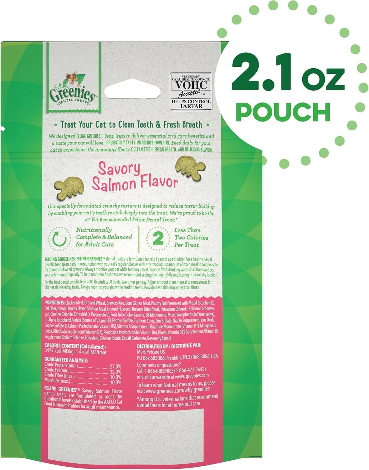 Greenies Feline Dental Cat Treat Salmon Flavour 60G Bag, One Size and Temptations Cat Treat, Seafood Medley 85G Bag X 6 Pack - Bundle Pack image number 2